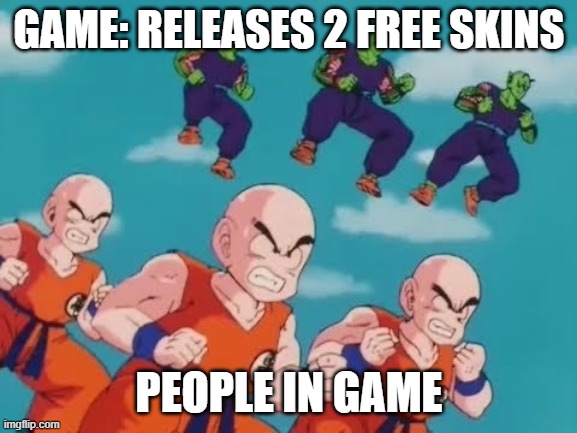 GAME: RELEASES 2 FREE SKINS; PEOPLE IN GAME | made w/ Imgflip meme maker
