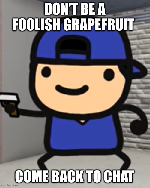 Roblox | DON’T BE A FOOLISH GRAPEFRUIT; COME BACK TO CHAT | image tagged in roblox,arsenal | made w/ Imgflip meme maker