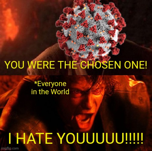 anakin and obi wan | YOU WERE THE CHOSEN ONE! *Everyone in the World; I HATE YOUUUUU!!!!! | image tagged in anakin and obi wan,coronavirus,covid-19,memes,covidiots,funny | made w/ Imgflip meme maker