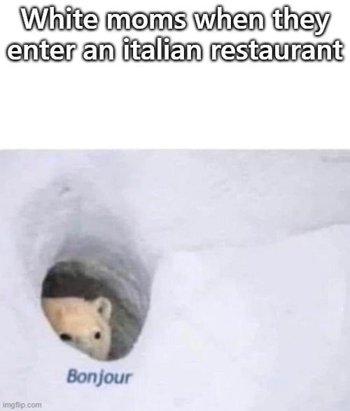 Bonjour | White moms when they enter an italian restaurant | image tagged in bonjour | made w/ Imgflip meme maker