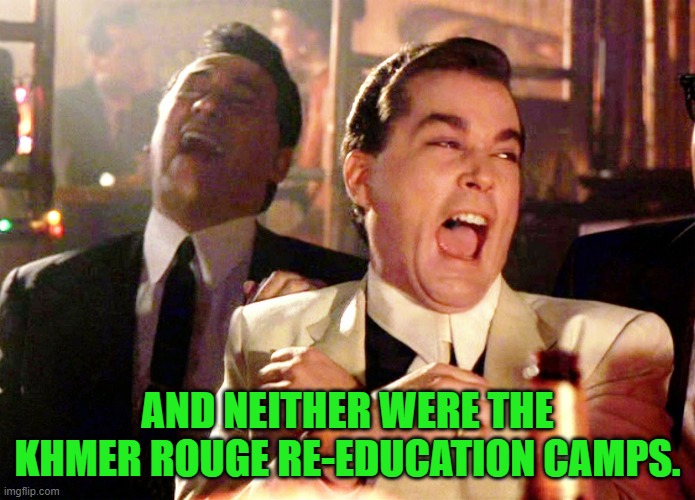 Good Fellas Hilarious Meme | AND NEITHER WERE THE KHMER ROUGE RE-EDUCATION CAMPS. | image tagged in memes,good fellas hilarious | made w/ Imgflip meme maker