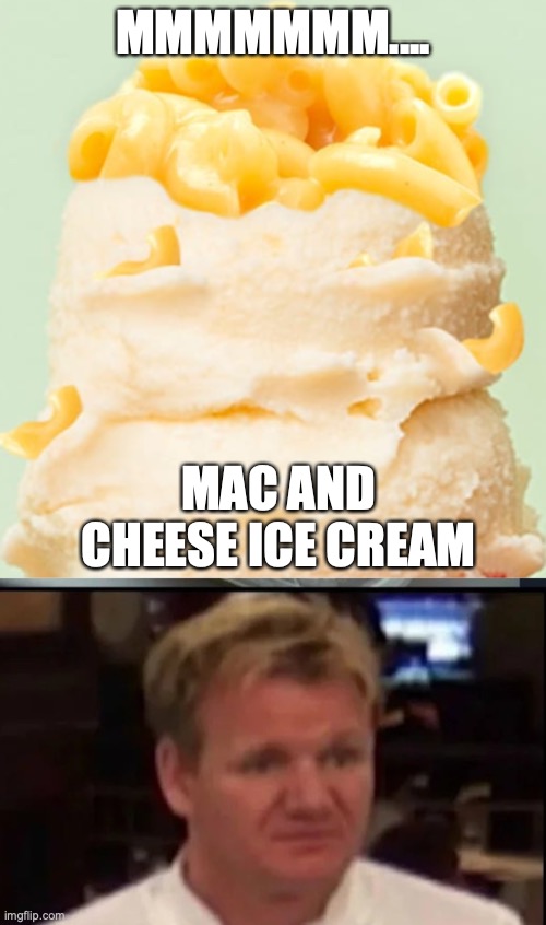 MMMMMMM.... MAC AND CHEESE ICE CREAM | image tagged in wtf gordon ramsey | made w/ Imgflip meme maker