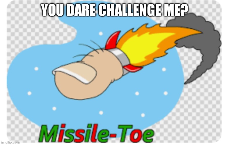 Missile toe | YOU DARE CHALLENGE ME? | image tagged in missile toe | made w/ Imgflip meme maker