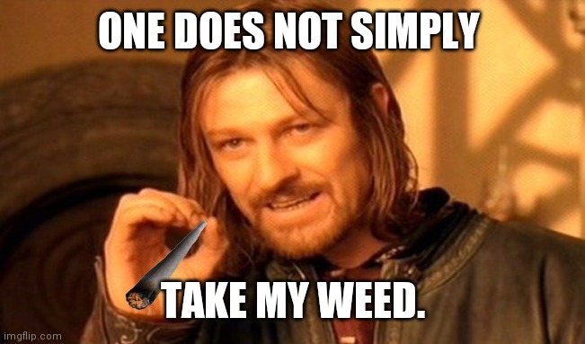 One Does Not Simply | ONE DOES NOT SIMPLY; TAKE MY WEED. | image tagged in memes,one does not simply | made w/ Imgflip meme maker