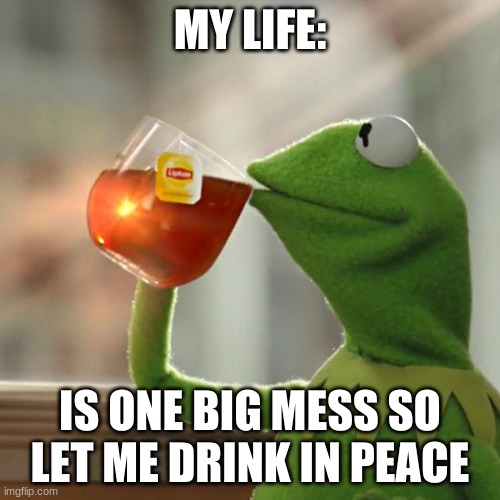 But That's None Of My Business Meme | MY LIFE:; IS ONE BIG MESS SO LET ME DRINK IN PEACE | image tagged in memes,but that's none of my business,kermit the frog | made w/ Imgflip meme maker