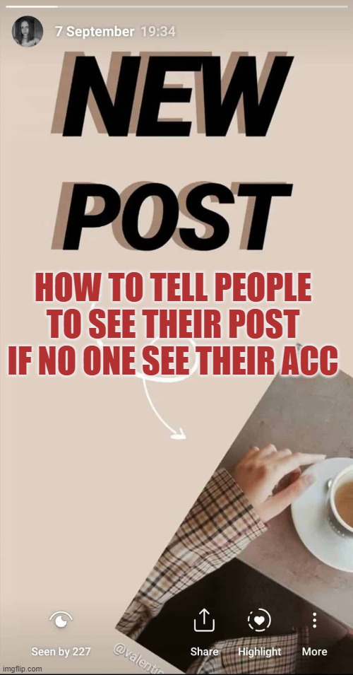 HOW TO TELL PEOPLE TO SEE THEIR POST IF NO ONE SEE THEIR ACC | image tagged in memes | made w/ Imgflip meme maker