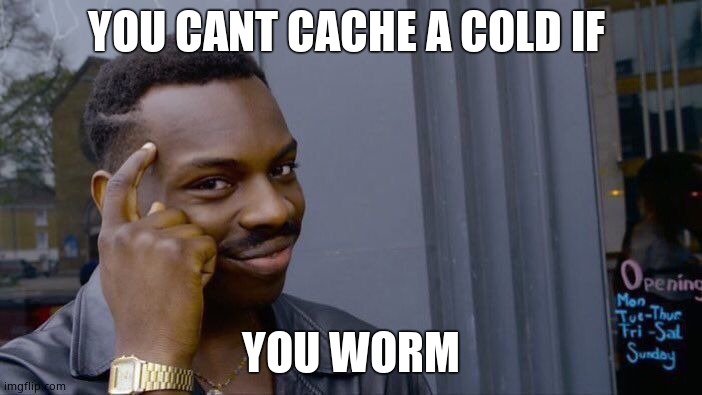 Roll Safe Think About It | YOU CANT CACHE A COLD IF; YOU WORM | image tagged in memes,roll safe think about it | made w/ Imgflip meme maker