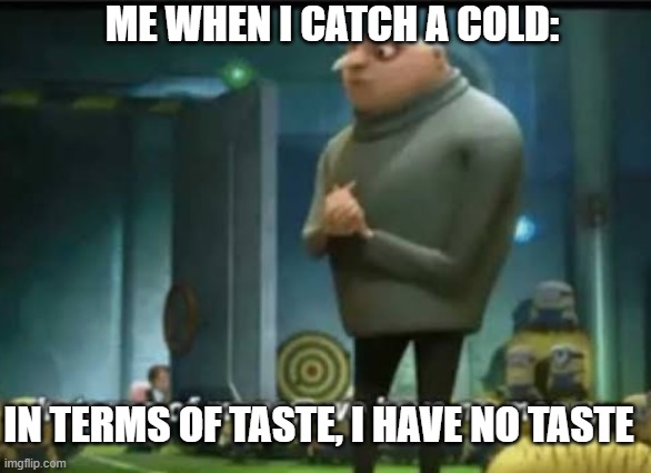 Image title | ME WHEN I CATCH A COLD:; IN TERMS OF TASTE, I HAVE NO TASTE | image tagged in in terms of money | made w/ Imgflip meme maker