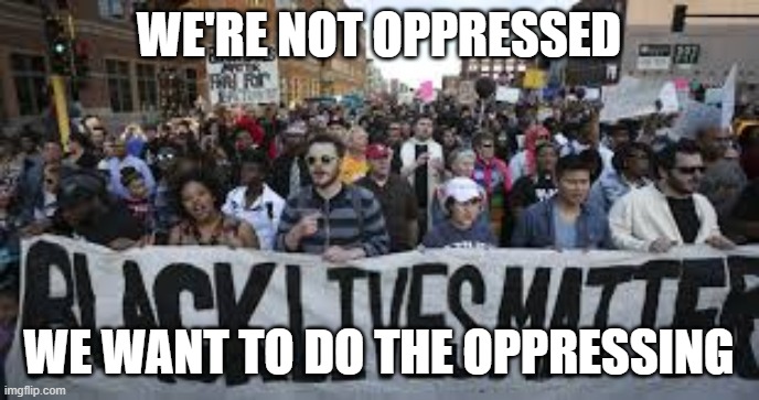 black lives matter | WE'RE NOT OPPRESSED; WE WANT TO DO THE OPPRESSING | image tagged in black lives matter | made w/ Imgflip meme maker