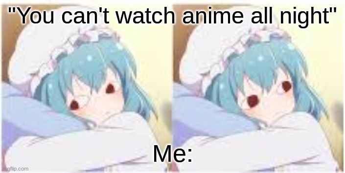Anime Meme | "You can't watch anime all night"; Me: | image tagged in animeme,anime,homemade | made w/ Imgflip meme maker
