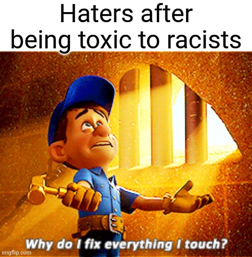 Haters gonna hate... | Haters after being toxic to racists | image tagged in why do i fix everything i touch | made w/ Imgflip meme maker