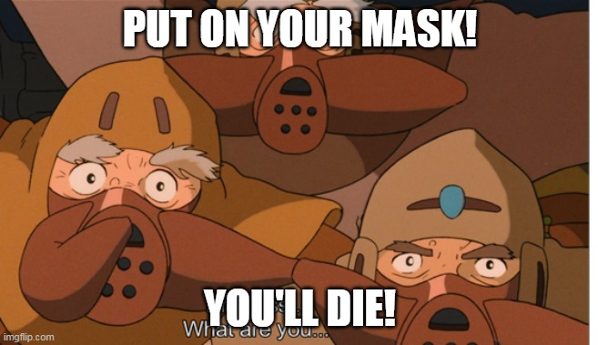From Nausicaa of the Valley of the Wind | PUT ON YOUR MASK! YOU'LL DIE! | image tagged in studio ghibli | made w/ Imgflip meme maker