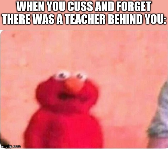 Sickened elmo | WHEN YOU CUSS AND FORGET THERE WAS A TEACHER BEHIND YOU: | image tagged in sickened elmo | made w/ Imgflip meme maker
