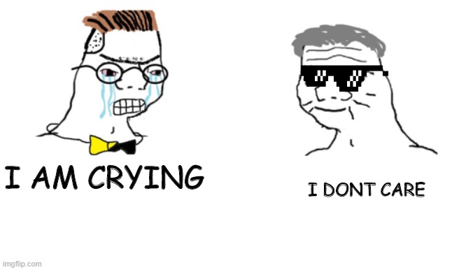 crying dude | I DONT CARE; I AM CRYING | image tagged in no you cant just | made w/ Imgflip meme maker