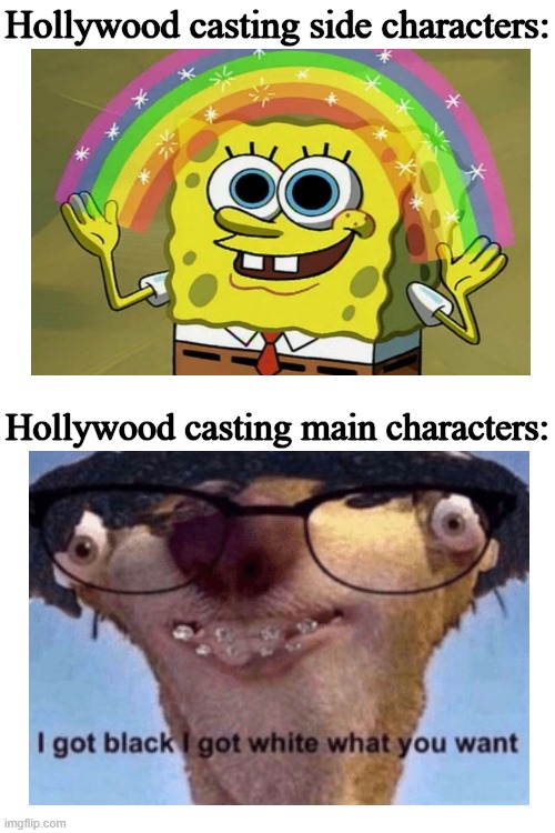 Blank White Template | Hollywood casting side characters:; Hollywood casting main characters: | image tagged in blank white template | made w/ Imgflip meme maker