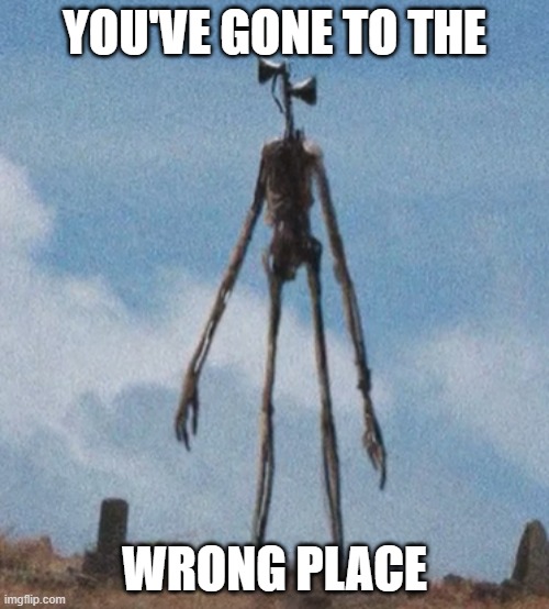 siren head | YOU'VE GONE TO THE; WRONG PLACE | image tagged in siren head | made w/ Imgflip meme maker