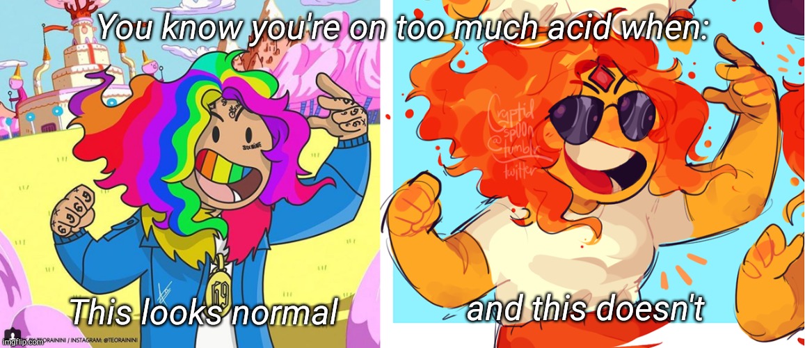 another comparison meme | You know you're on too much acid when:; This looks normal; and this doesn't | image tagged in another comparison meme | made w/ Imgflip meme maker