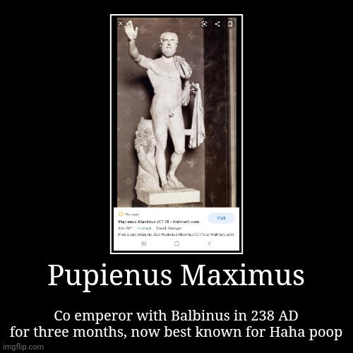 Pupienus Maximus | Co emperor with Balbinus in 238 AD for three months, now best known for Haha poop | image tagged in funny,demotivationals | made w/ Imgflip demotivational maker