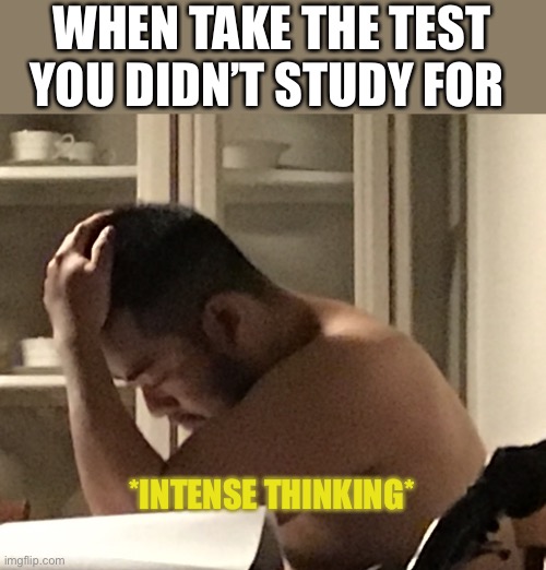 Thinking hard | WHEN TAKE THE TEST YOU DIDN’T STUDY FOR; *INTENSE THINKING* | image tagged in test | made w/ Imgflip meme maker
