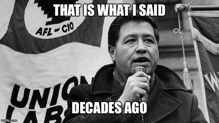 Cesar Chavez | THAT IS WHAT I SAID DECADES AGO | image tagged in cesar chavez | made w/ Imgflip meme maker