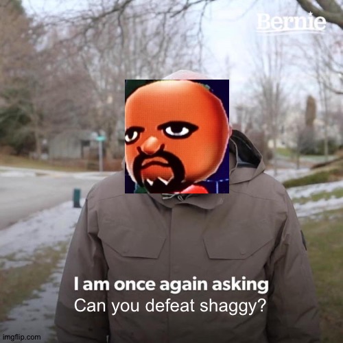 I am once again askingC a n y o u d e f e a t s h a g g y ? | Can you defeat shaggy? | image tagged in memes,bernie i am once again asking for your support,funny,matt from wii sports,matt mii,wii | made w/ Imgflip meme maker