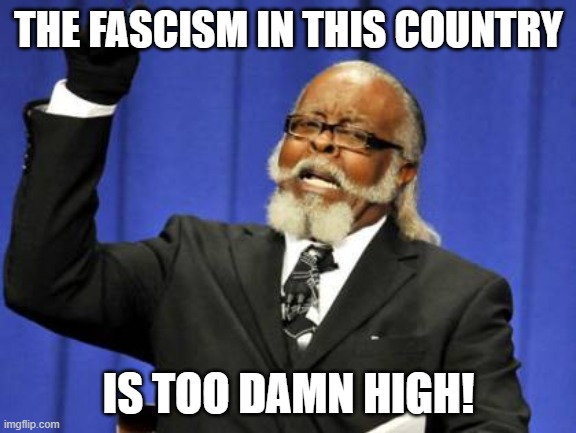 Peace and freedom | THE FASCISM IN THIS COUNTRY; IS TOO DAMN HIGH! | image tagged in memes,too damn high,fascism | made w/ Imgflip meme maker
