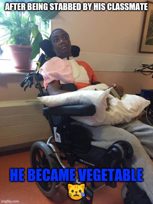 Man became vegetable | AFTER BEING STABBED BY HIS CLASSMATE; HE BECAME VEGETABLE
😿 | image tagged in man is vegetable,vegetable,teen,memes | made w/ Imgflip meme maker
