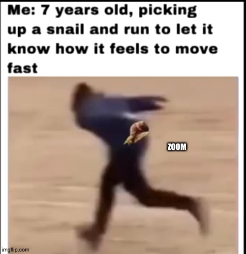 He loved it | ZOOM | image tagged in snail,zoom,run,running,naruto run area 51 | made w/ Imgflip meme maker