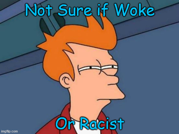 See Video in Comment... | Not Sure if Woke; Or Racist | image tagged in political memes,futurama fry,woke,racist,stupid liberals,sjws | made w/ Imgflip meme maker