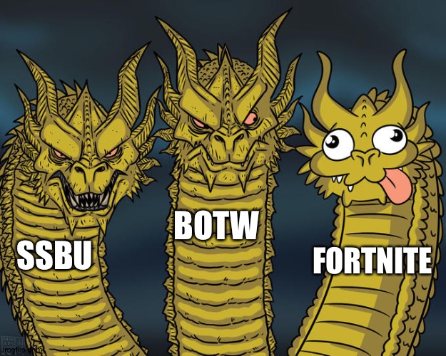 Three-headed Dragon | FORTNITE; BOTW; SSBU | image tagged in three-headed dragon | made w/ Imgflip meme maker
