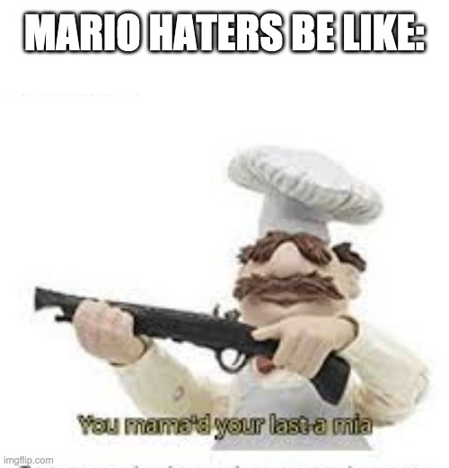 :( | MARIO HATERS BE LIKE: | image tagged in you've mama'd your last a mia | made w/ Imgflip meme maker