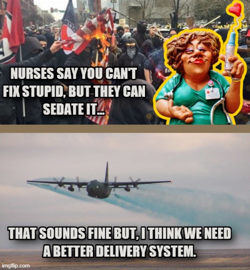Sedating Stupid | image tagged in nurse,nurses,sedate,sedation,delivery system,riots | made w/ Imgflip meme maker