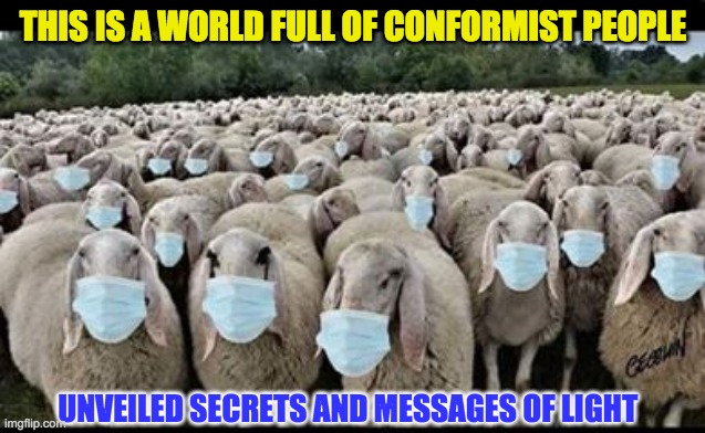 CONFORMIST PEOPLE | THIS IS A WORLD FULL OF CONFORMIST PEOPLE; UNVEILED SECRETS AND MESSAGES OF LIGHT | image tagged in conformist people | made w/ Imgflip meme maker