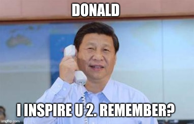 xi jinping | DONALD I INSPIRE U 2. REMEMBER? | image tagged in xi jinping | made w/ Imgflip meme maker