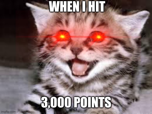 3,000 pts was good | WHEN I HIT; 3,000 POINTS | image tagged in 3000 pts,happy cat | made w/ Imgflip meme maker