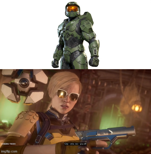 Halo Infinite Master Chief is absolutely disgusting!!! | image tagged in halo,master chief,mortal kombat,mk11,cassie cage,ewwww | made w/ Imgflip meme maker