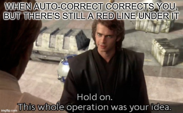 It do be like that sometimes | WHEN AUTO-CORRECT CORRECTS YOU, BUT THERE'S STILL A RED LINE UNDER IT | image tagged in hold on this whole operation was your idea | made w/ Imgflip meme maker