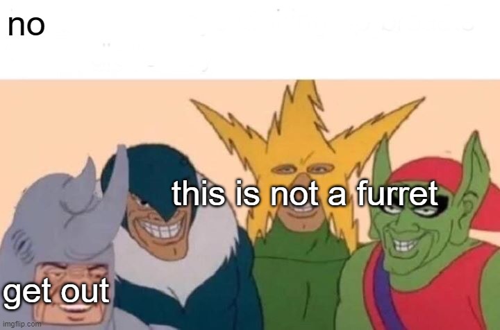 stop posting furret | no; this is not a furret; get out | image tagged in memes,me and the boys | made w/ Imgflip meme maker