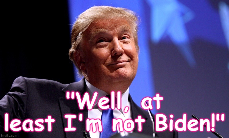 Trump election 2020 | "Well, at least I'm not Biden!" | image tagged in trump silly,election,biden,republican,politics,2020 | made w/ Imgflip meme maker