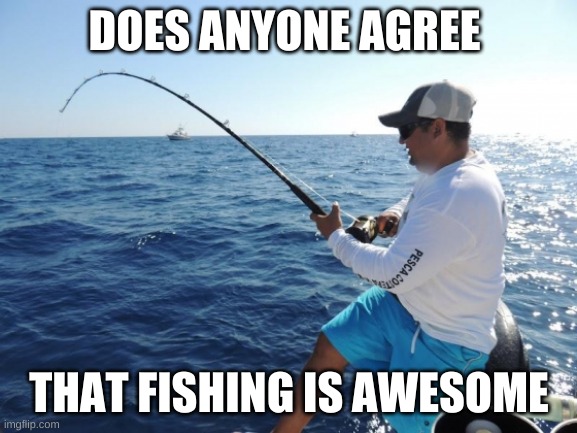 Fishing is awesome | DOES ANYONE AGREE; THAT FISHING IS AWESOME | image tagged in fishing,awesome,gone fishing | made w/ Imgflip meme maker