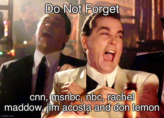 Good Fellas Hilarious Meme | Do Not Forget cnn, msnbc, nbc, rachel maddow, jim acosta and don lemon | image tagged in memes,good fellas hilarious | made w/ Imgflip meme maker