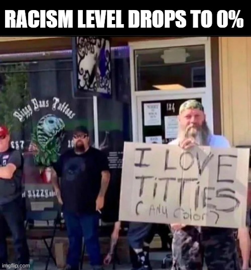 RACISM LEVEL DROPS TO 0% | made w/ Imgflip meme maker