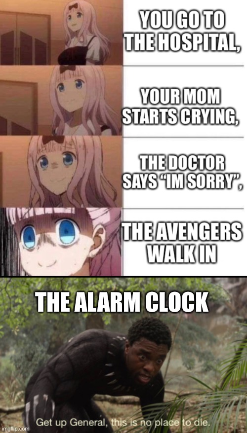 The only time you are saved by the alarm clock | THE ALARM CLOCK | image tagged in avengers infinity war | made w/ Imgflip meme maker