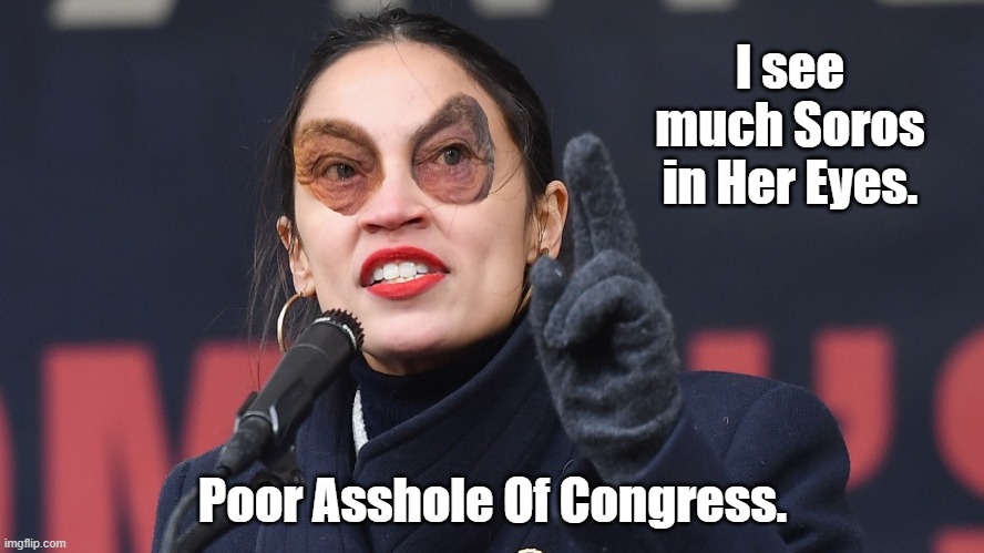 With Alexandria Ocasio-Cortez aka Asshole Of Congress, the people of New York did not elect a Puerto Rican girl from the Bronx. | I see much Soros in Her Eyes. Poor Asshole Of Congress. | image tagged in asshole of congress,alexandria ocasio-cortez,soros associate,saikat chakrabarti,monkey puppet,justice democrats | made w/ Imgflip meme maker