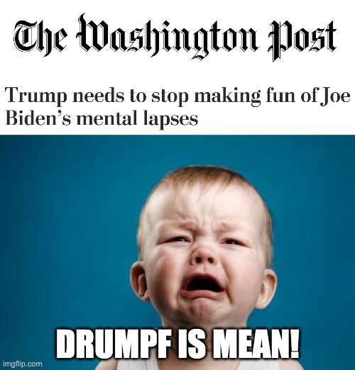 Looks like The Washington Post got their feelings hurt yet again | DRUMPF IS MEAN! | image tagged in crybaby,funny,memes,politics | made w/ Imgflip meme maker
