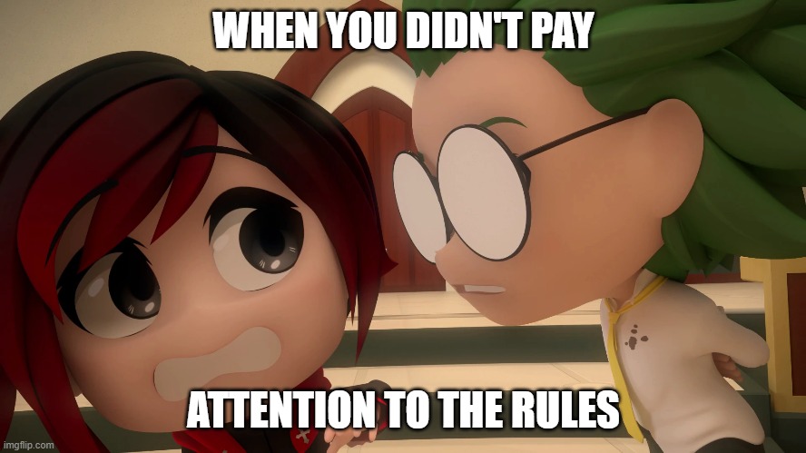 Ruby didn't pay attetion the rules | WHEN YOU DIDN'T PAY; ATTENTION TO THE RULES | image tagged in rwby chibi | made w/ Imgflip meme maker