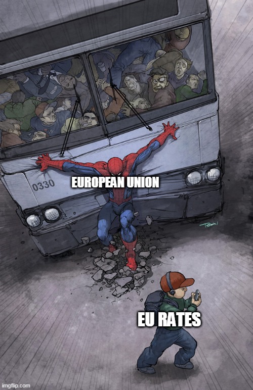 European Union Deal saves Euro rates | EUROPEAN UNION; EU RATES | image tagged in spider-man saves child | made w/ Imgflip meme maker