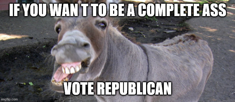 Complete Ass | IF YOU WAN T TO BE A COMPLETE ASS; VOTE REPUBLICAN | image tagged in republicans,democrats,trump voters,trump | made w/ Imgflip meme maker