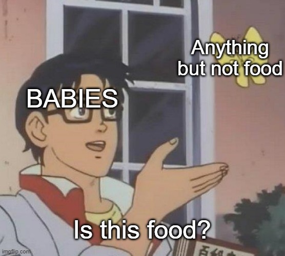 Is This A Pigeon Meme | Anything but not food; BABIES; Is this food? | image tagged in memes,is this a pigeon | made w/ Imgflip meme maker