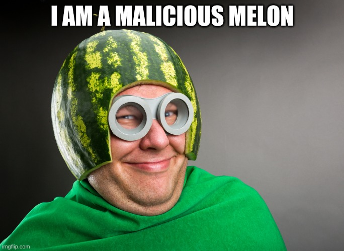 Melon head | I AM A MALICIOUS MELON | image tagged in melon head | made w/ Imgflip meme maker